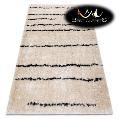 Toller moderner Teppich Shaggy ''FLAUSCHIG'' 5cm STREIFEN creme / anthrazit hochwertig