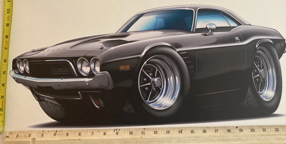"Calcomanía gráfica de pared larga Challenger Black Street Machine 1973-4 de 24""". Pelar y pegar Foto 2 de 4