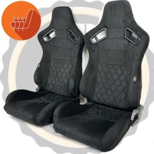Pair Bb6 Rs Black Suede Alcantara Diamond Stitch Reclining Bucket Seats Heated Pair Bb6 Rs Black Suede Alcantara Diamond Stitch Reclining Bucket Seats Heated