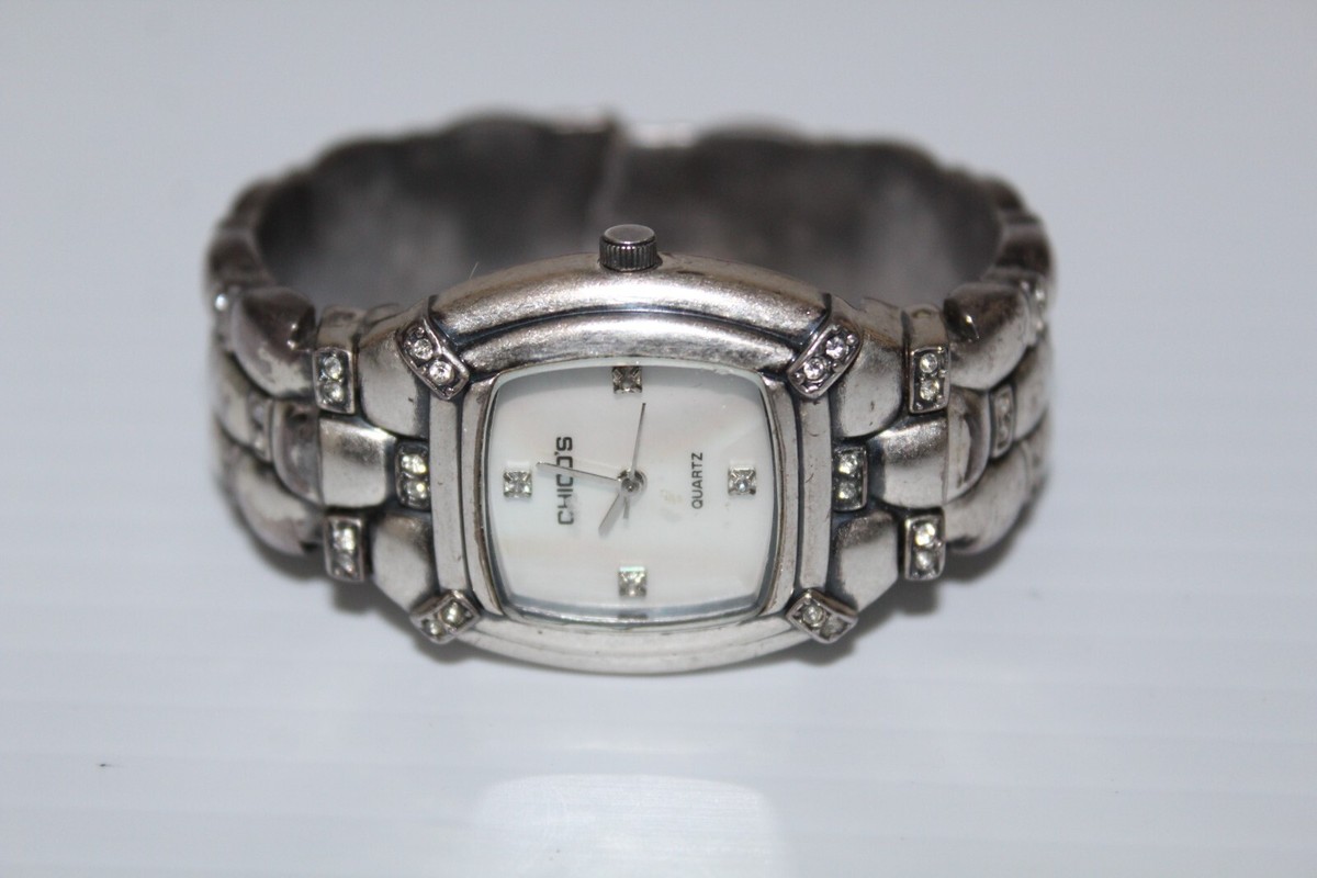 Chicos Square Crystal Accented Watch Black Cable Band Mother of Pearl Dial‎ Chicos Quartz Watch - Etsy main image 4