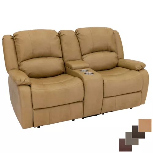 RecPro Charles 67" Double RV ZWR Zero Wall Hugger Recliner Sofa Toffee w Console