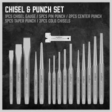 16Pcs Punch & Chisel Set Cold Chisels Center Punch PIN Punch Taper Punch Tool UK