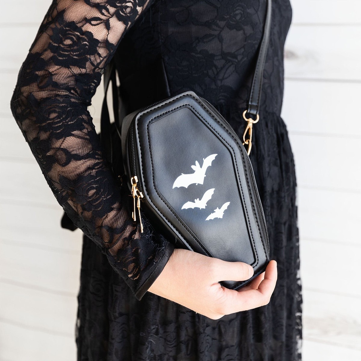 Goth Purse Coffin Halloween Purses Shoulder Bag Small Crossbody Bag Spooky Black Exquisite Handbag Gothic Coffin Shape Purses Halloween for  main image 2