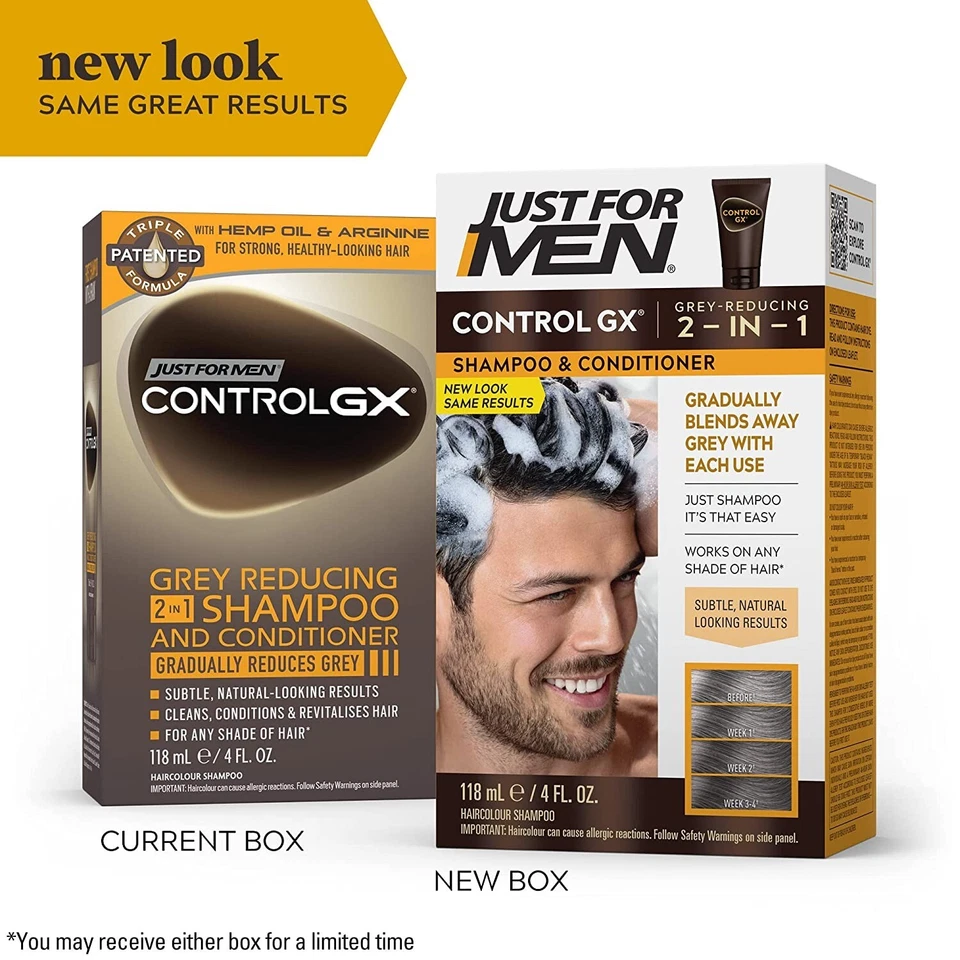 Champú y acondicionador Just For Men CONTROL GX gris reductor 2 en 1 4 oz (paquete de 1-3) Foto 4 de 4