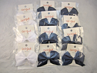 Cat & Jack Jumbo blue and white Hair Bow Clip lot of 12