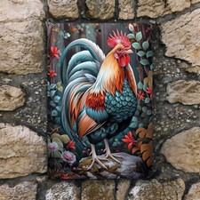 Rooster Metal Wall Sign - Farmhouse Kitchen Decor, Rustic Country Home Art 8x12