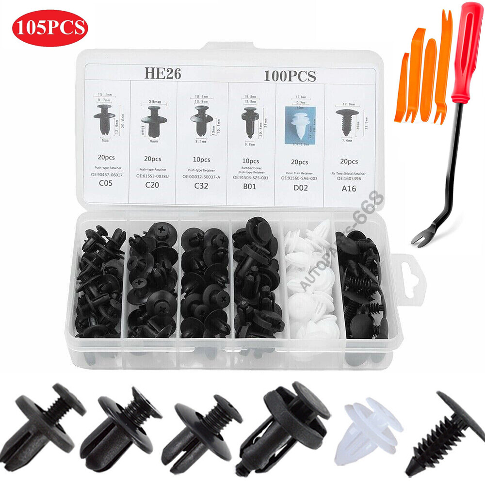 4Tool+100pc Bumper Clips Auto Car Hole Plastic Rivets Fastener Fender