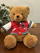 FAO Schwarz Brown Teddy Bear Plush Brass Button Varsity Jacket 12"