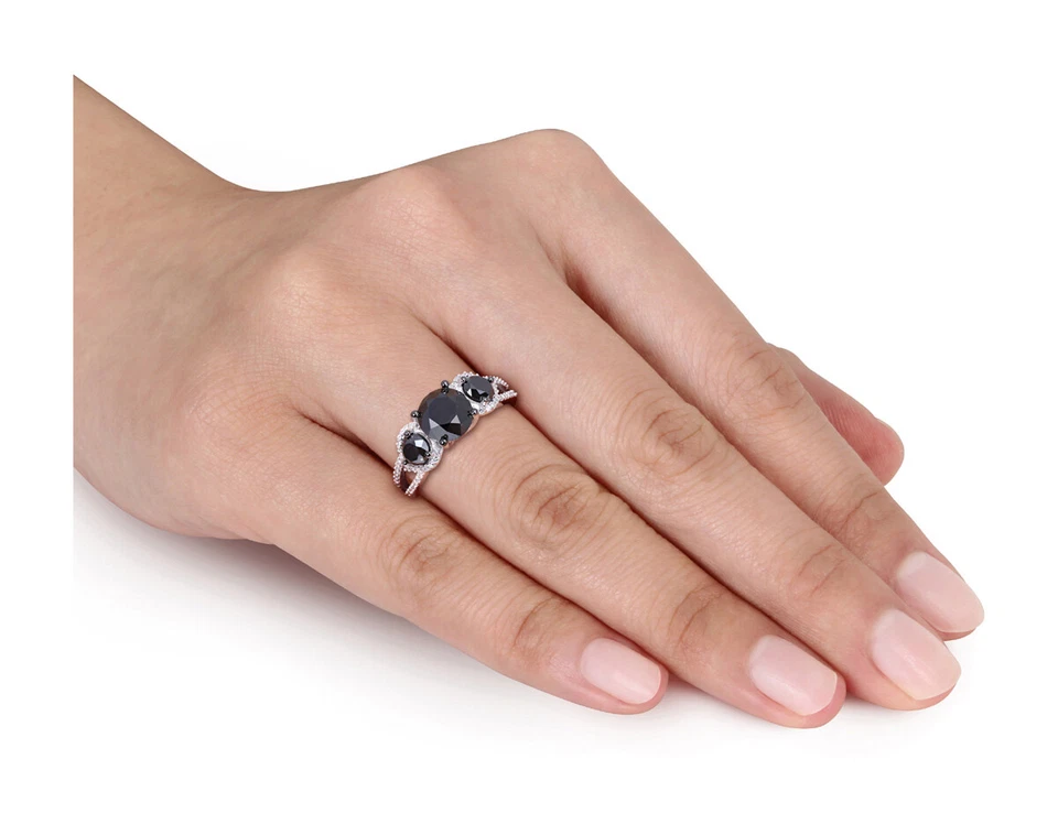3.00 Carat (ctw) Black & White Diamond Three-Stone Ring in 10k White Gold - Image 2 of 4