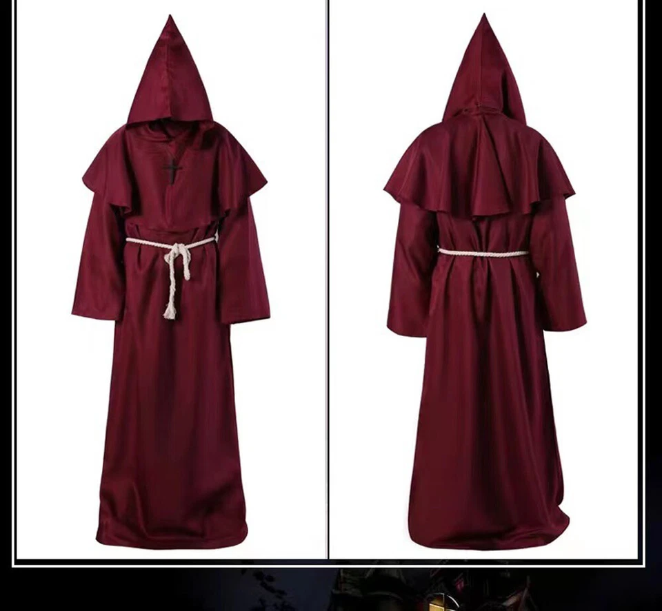Halloween Herren Mönch Robe Umhang Capes Bruder Mittelalterliche Priester Kostüm - Bild 2 von 4
