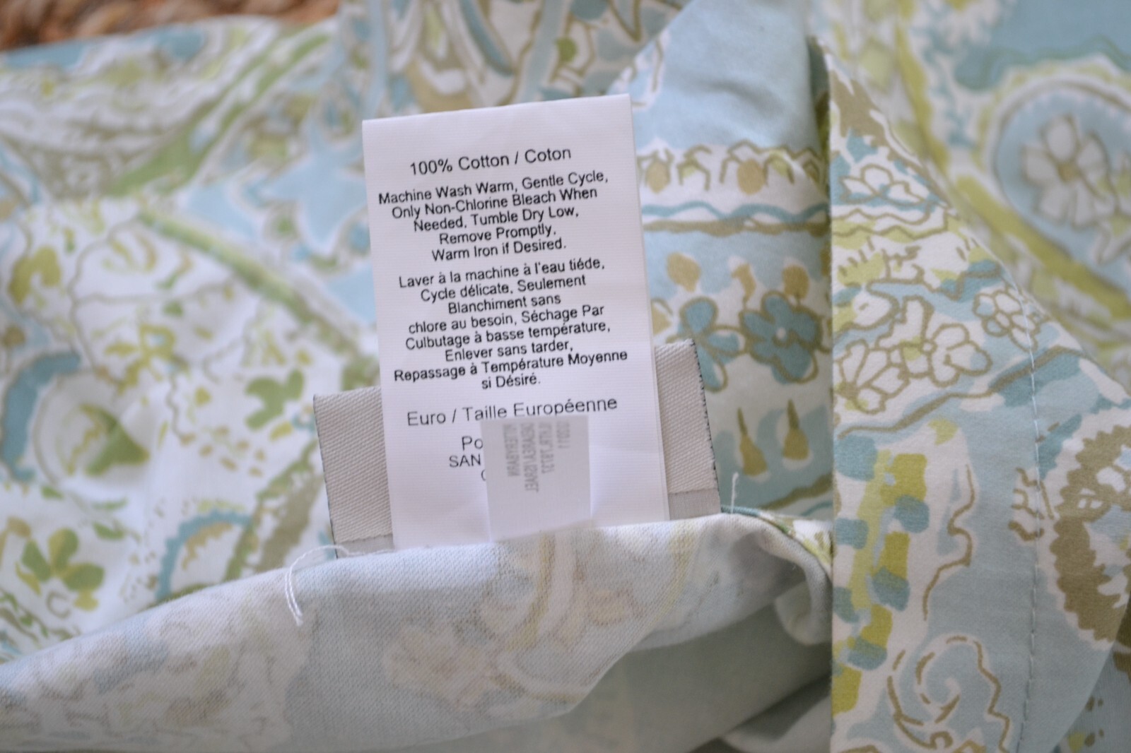 Pottery Barn Caesarea Paisley Blue Green EURO 100 Cotton Pillow Sham