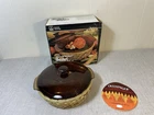 1.5 Qt Anchor Hocking Harvest Amber Basket Buffet Casserole Lid Basket vtg round