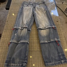 VINTAGE Pepe Jeans UK 73 London UK Denim Y2K Hip Hop Baggy 34x33 Zip To Shorts 
