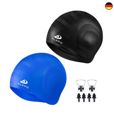 Alepo 2 Pack Unisex Badekappen Damen Herren mit 3D-Ohrenschutz, Schwimmkappe ...