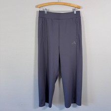 Adidas Wide Leg Crop Pants Charcoal Gray Sporty Streetwear Travel Women's L