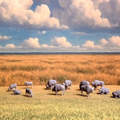 N-Scale Buffalo and Longhorn Grazing Scene animals Handcrafted Miniature Herd