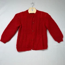 Womens Red Knit Button Up Cardigan Sweater Cozy Warm Casual Size M