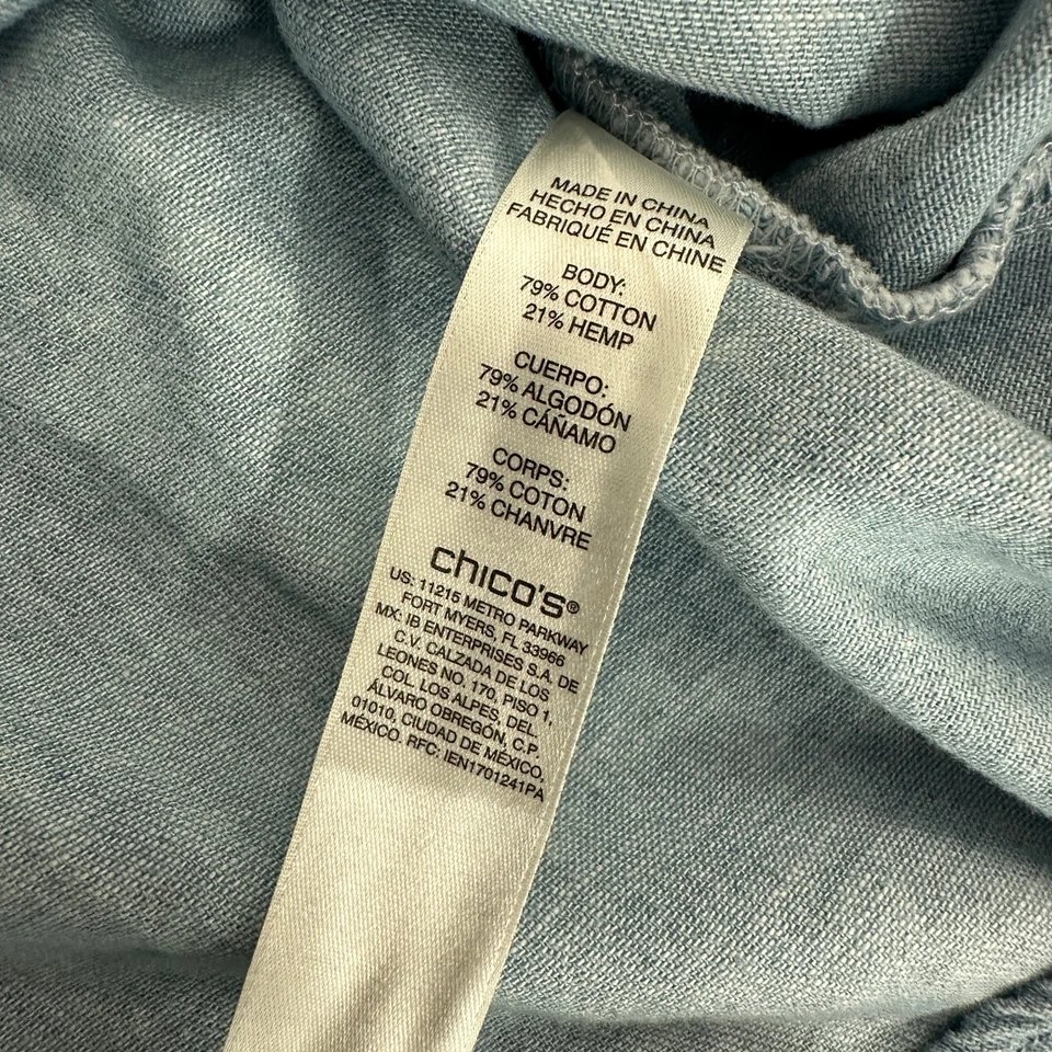 Chicos Womens Button Up Shirt Size 2 US L Hemp Blend Chambray Boho Casual Floral - Image 4 of 4