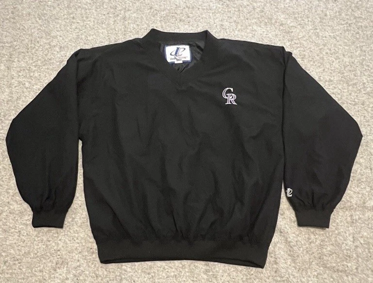 Colorado Rockies Logo Athletic Pullover Windbreaker Mens L Black Embroidered