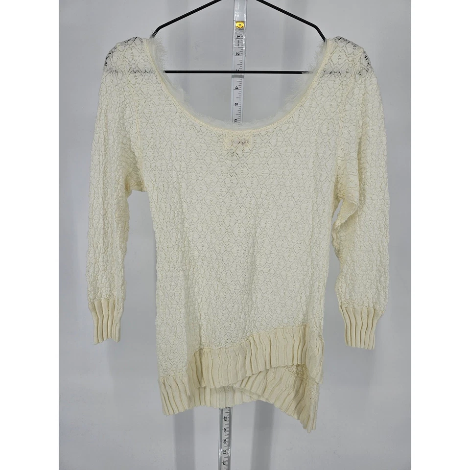 Blusa Anthropologie Deletta para mujer talla M marfil encaje manga larga ribete de piel sintética Foto 4 de 4