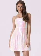 Allegra K Women Sequin Mini Dresses Party Club Adjustable Spaghetti Strap