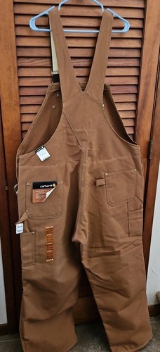 NWT CARHARTT R02 Insulated Duck Bib Overalls Brown 50x30 Lined - Picture 2 of 16