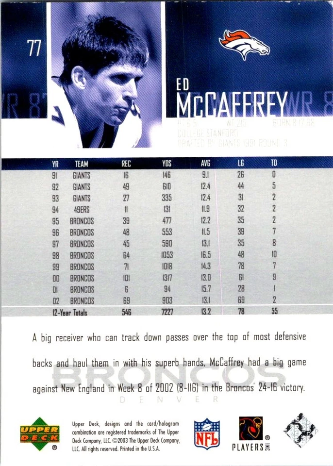 2003 Upper Deck #77 Ed McCaffrey - Image 2 of 2