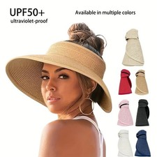 Women's Foldable Wide Brim Straw Sun Hat Visor UV Protection Beach Hiking Cap