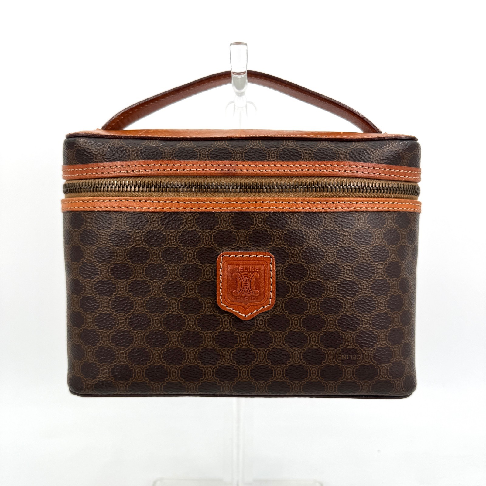 Celine Vanity bag Macadam Pouch PVC Leather Gold Authentic