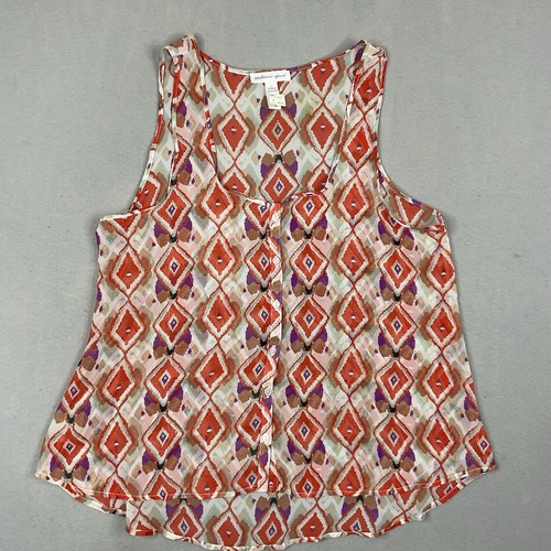 Ambiance Apparel Geometric Sleeveless Button Front Tank Blouse Large Boho