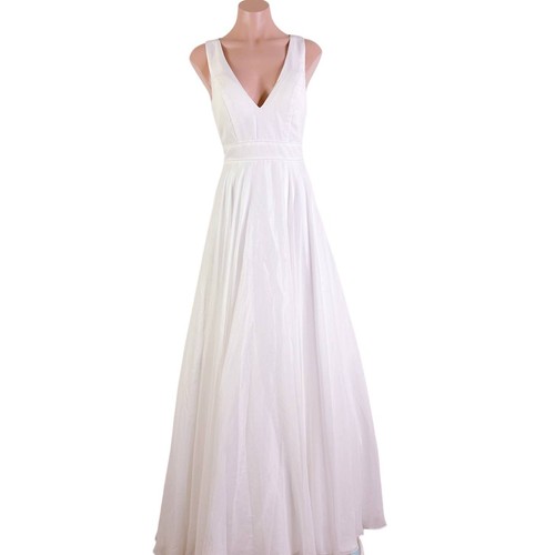 Abito da ballo Ieena Macduggal in chiffon senza maniche abito da sposa bianco 6 NUOVO - Foto 2 di 12