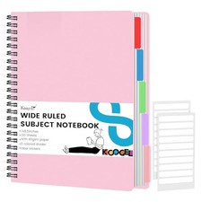 Spiral Notebook with Tabs, 5 Subject Spiral Notebook Wide Ruled with pink
