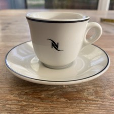 Nespresso Cup Espresso Cup & Saucer Set White Ceramic Has Nespresso Logo on Side