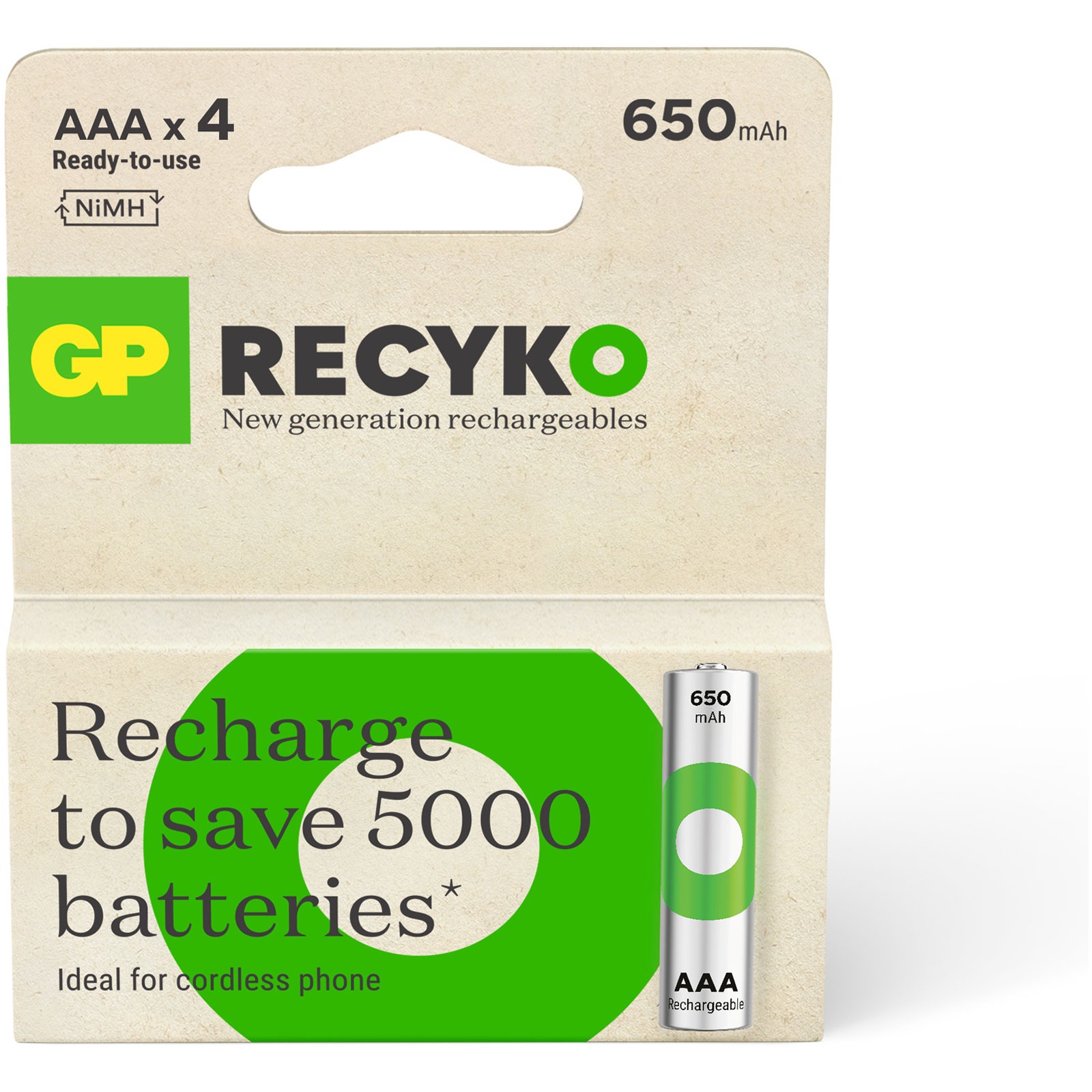 GP GP Recyko NiMH 650mAh AAA 4's ECV paper box