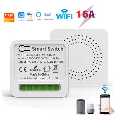 Tuya 16A MINI Wifi Smart Switch DIY 2-Way Control Relay Timer for Smart Life Wor