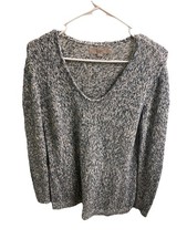 Ann Taylor Loft MEDIUM Sweater Crewneck Soft Loose Rib Knit Blue White