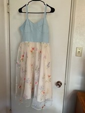 dresses for women casual BLUE & WHITE flower, sheer material SIZE MEDIUM
