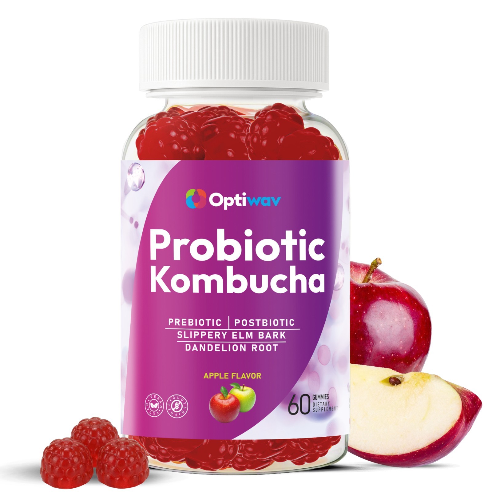 Optiwav Probiotic Kombucha Gummies for Women Men