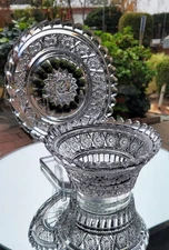 American Brilliant Cut Glass Mayonnaise Bowl & plate, Jewel CG Co. Aberdeen ABP