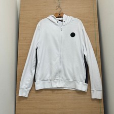 Michael Kors Mens White Full Zip Hoodie Striped Side Tape Logo Patch Large