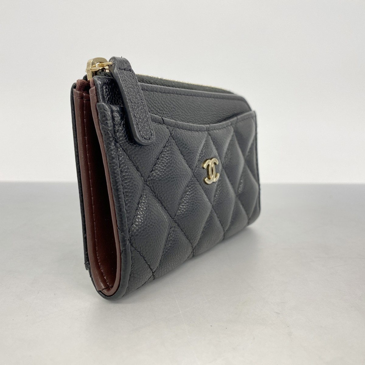 Auth [6ba1482-k] CHANEL Coin case Matrasse Caviarskin Black Champagne Gold m... thumbnail 2