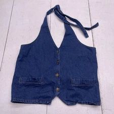 Lioness Denim Halter Vest Shirt Womens Medium Blue 100% Cotton Tie Back