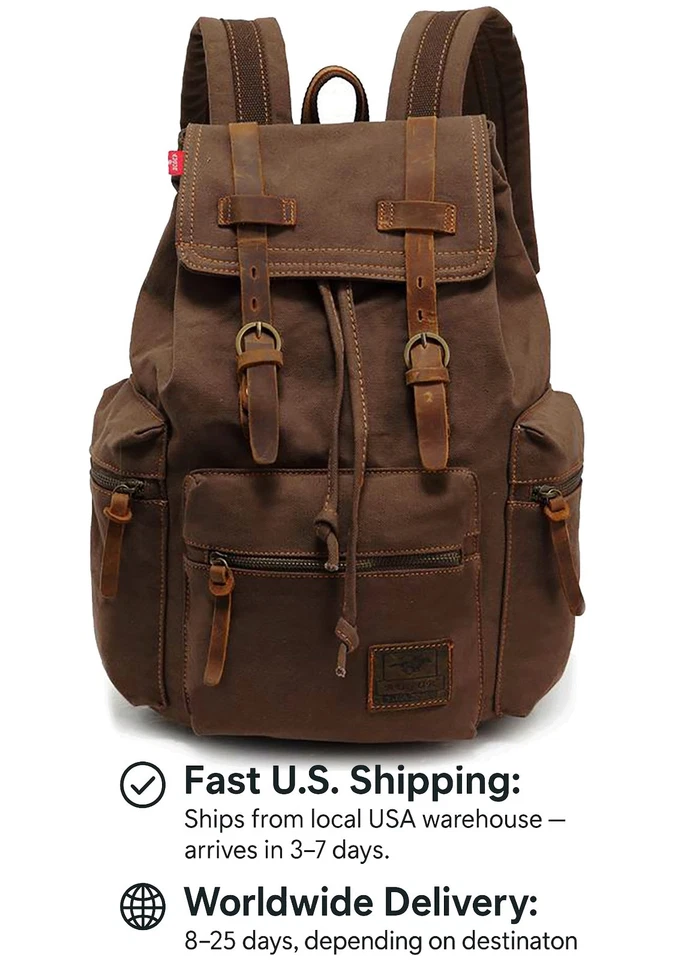 Mochila de Lona Vintage para Hombres Mujeres, Mochila de Día Informal Mochila de Viaje, Bolso Escolar Foto 2 de 4