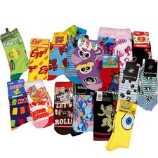 22 Pairs Of Fun Graphic Novelty Socks Various Sizes Fast Shipping 