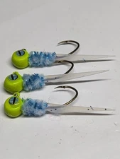 Hand tied crappie jigs 1/16 ounce wedge tail chartreuse Monkey Milk