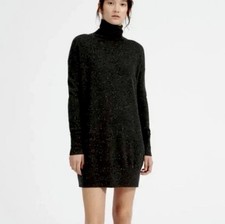 New Everlane The Cashmere Turtleneck Mini Sweater Dress M Medium Pure Black $169