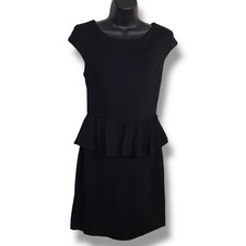Size 4 Express Black Peplum Dress Bodycon Beige Lace Accent Stretch Short Sleeve