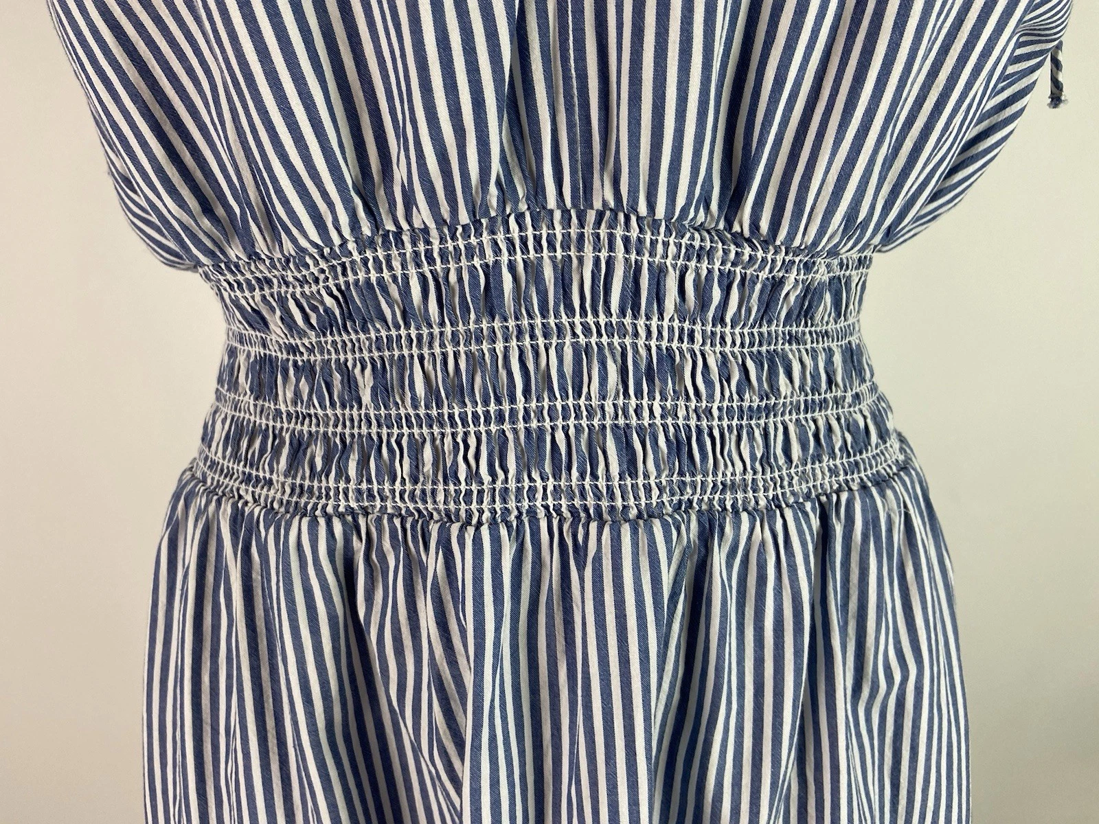 VETEMENTS Maxi abito blu a righe Oldy Navyia taglia XLargeta spalla crav vita fumène