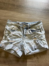 Light Wash Distressed Blue Denim Cut Off Shor...