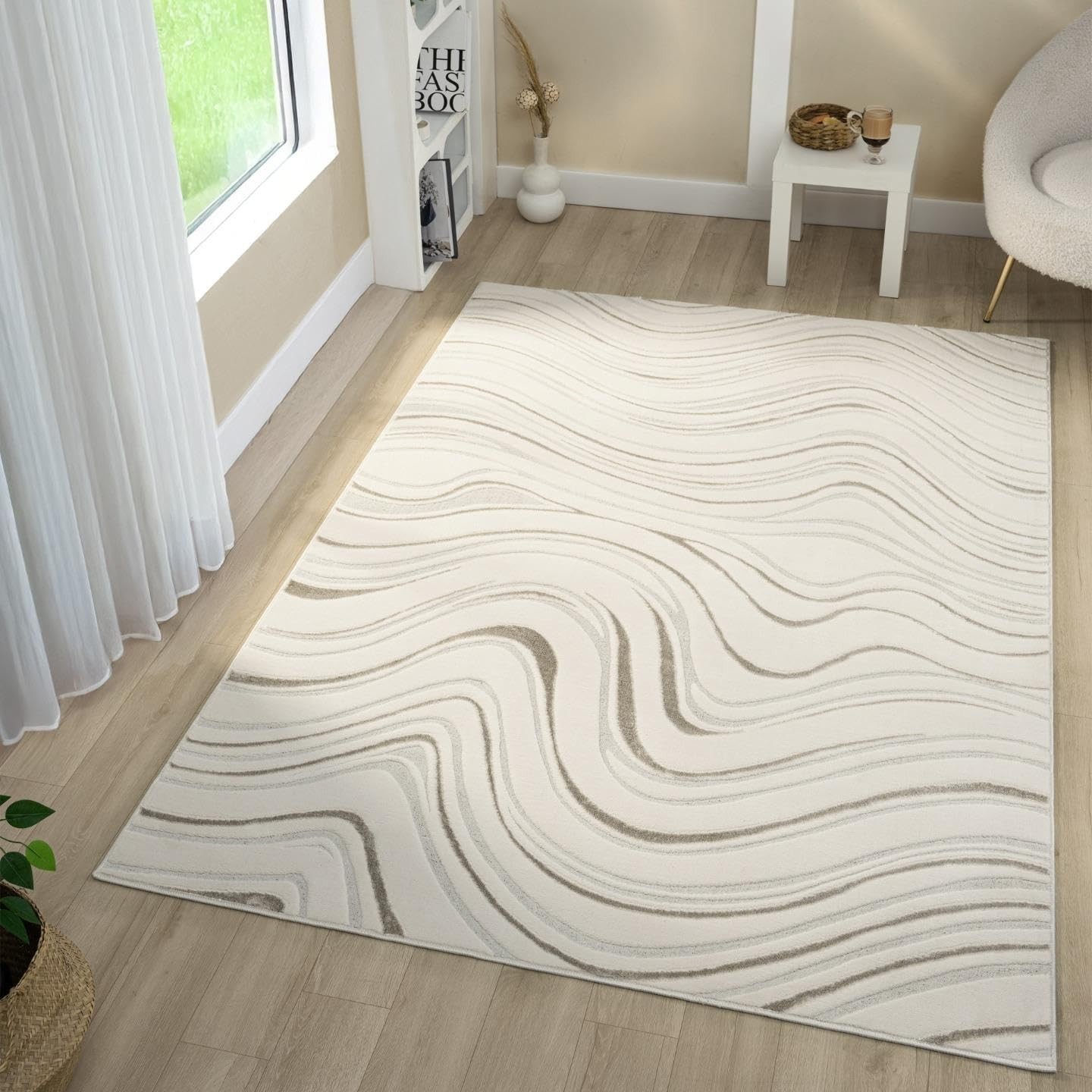 Checker Area Rug LUXE WEAVERS Modern Abstract Swirl Cream 5x7 Area Rug High Low Carpet ...